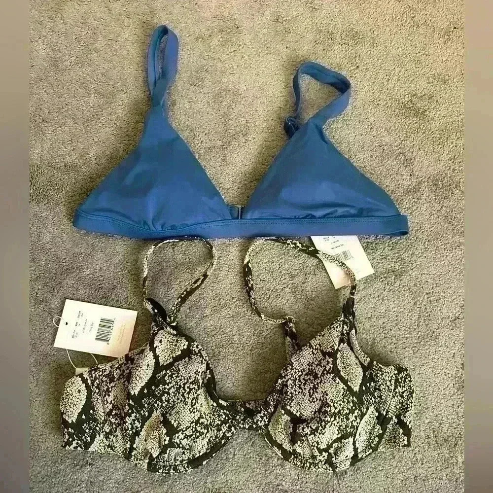Andie Swim Bikini Top Bundle Caicos Top Blue Sicily Top Snakeskin Size Medium